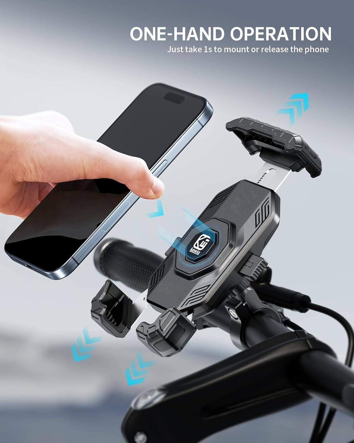 Kewig Motorcycle Phone Mount Holder - [No Scratches Camera ] [1s Lock] Motorcycle Cell Phone Mount, Bike Handlebar Phone Holder for 5.5-7.2" Phones