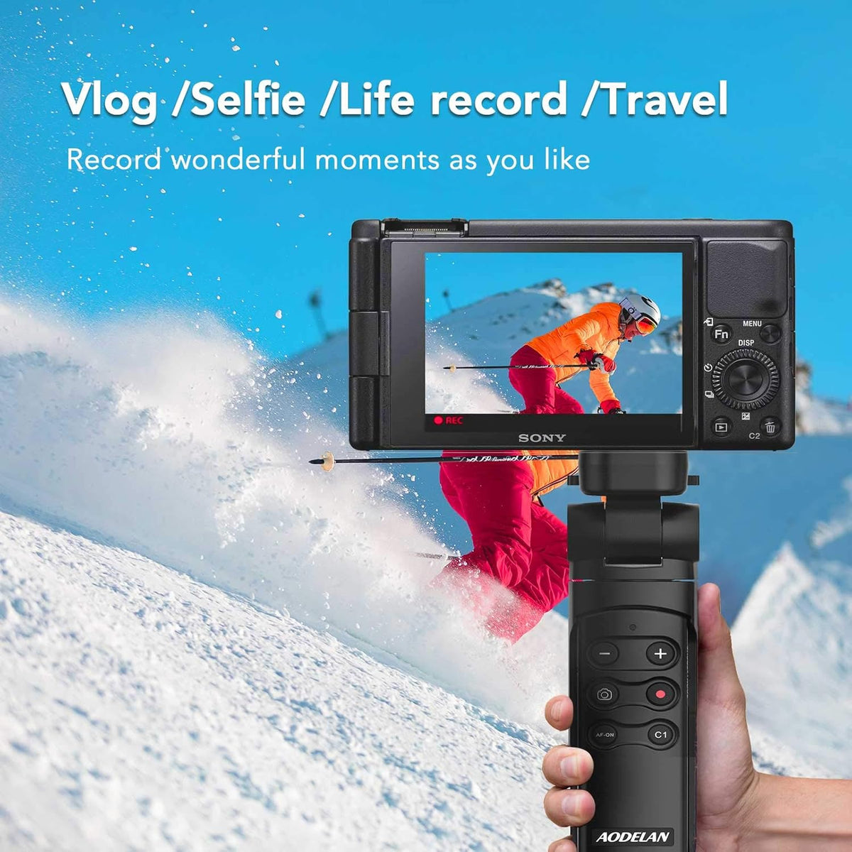 AODELAN Wireless Shooting Grip Tripod with Remote Control for Vlogging, for Sony ZV-E10,ZV-1F, ZV-E10 II, a6100, a6400, a6600, a7 III, a7R III, a7R IV, a9, a9 II, Replace Sony GP-VPT2BT