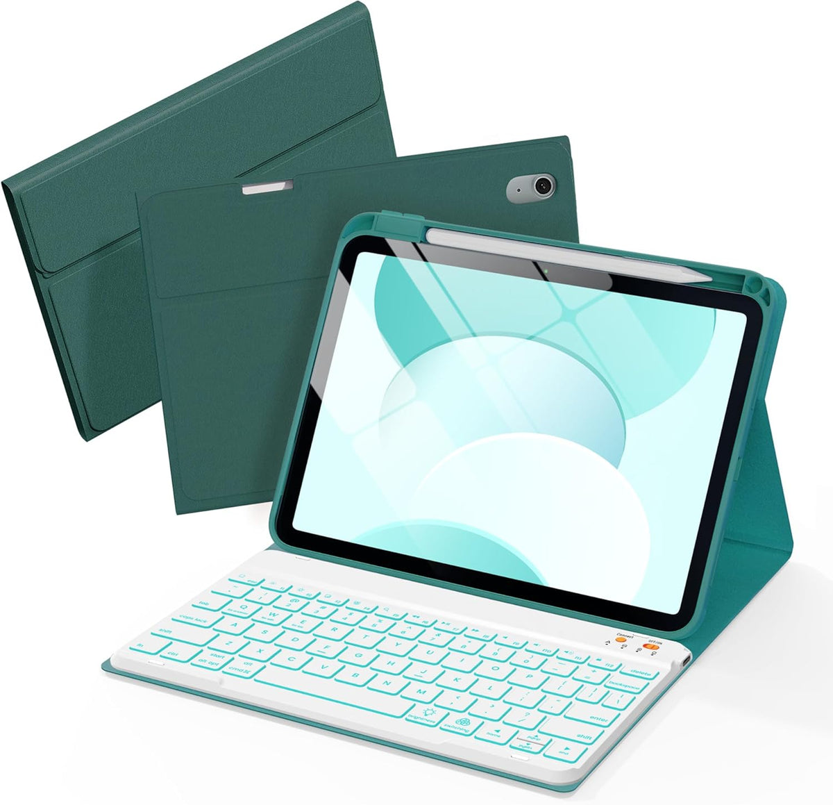 Folio Keyboard Case for iPad 10th Gen 10.9 inch (2022) and iPad 11th (A16, 2025), Magnetic Wireless Detachable Keyboard, 7-Color Backlight, Thin & Light, Pencil Holder (Cyan)