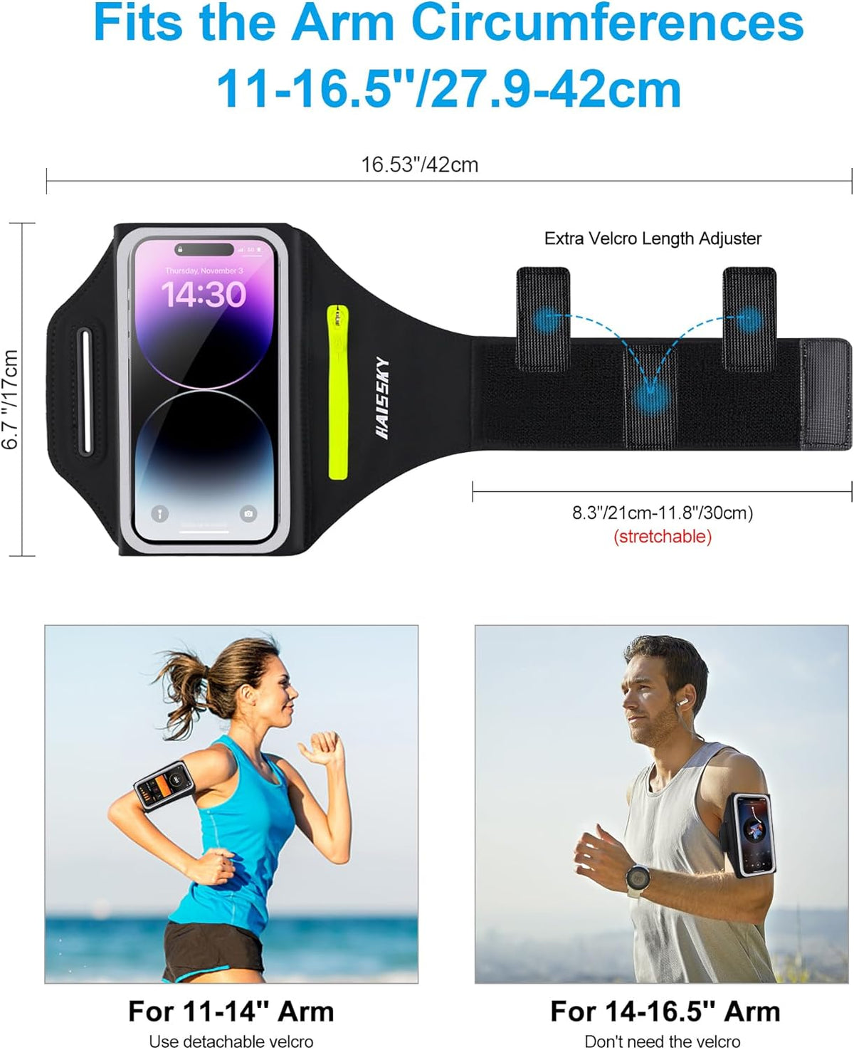 Cell Phone Armbands for Running with Earphone Bag, Arm Band for iPhone 16 15 14 13 12 11 Pro Max Galaxy S21-S24 Ultra, Armband Phone Holder with Car Home Key Pocket for MP3 Player 4-6.8''