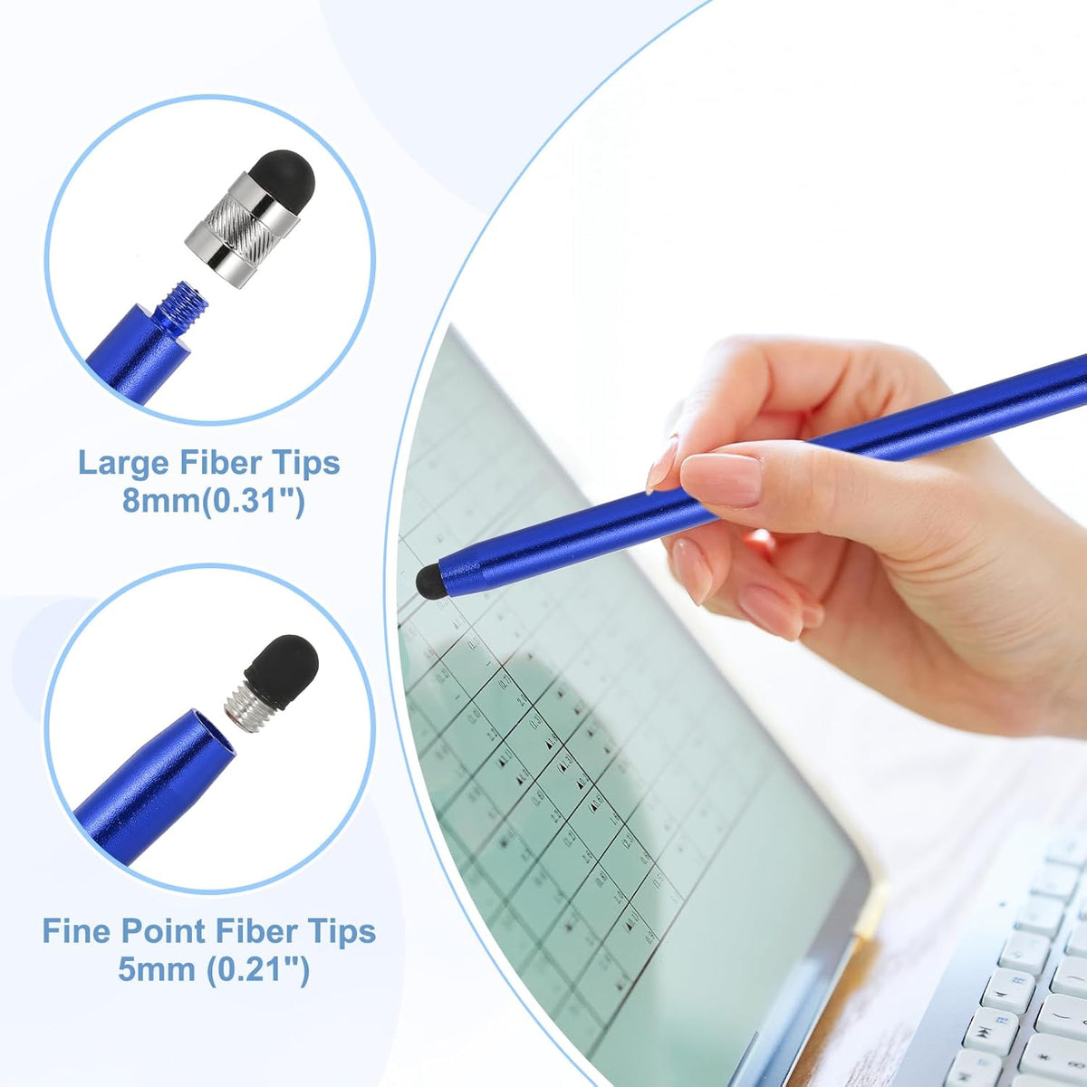 PATIKIL 5 Pcs Stylus Pens for Touch Screen, 2 in 1 High Sensitivity Universal Pen Capacitive Stylus for Phone Tablets Laptop Touch Screen Devices, Blue