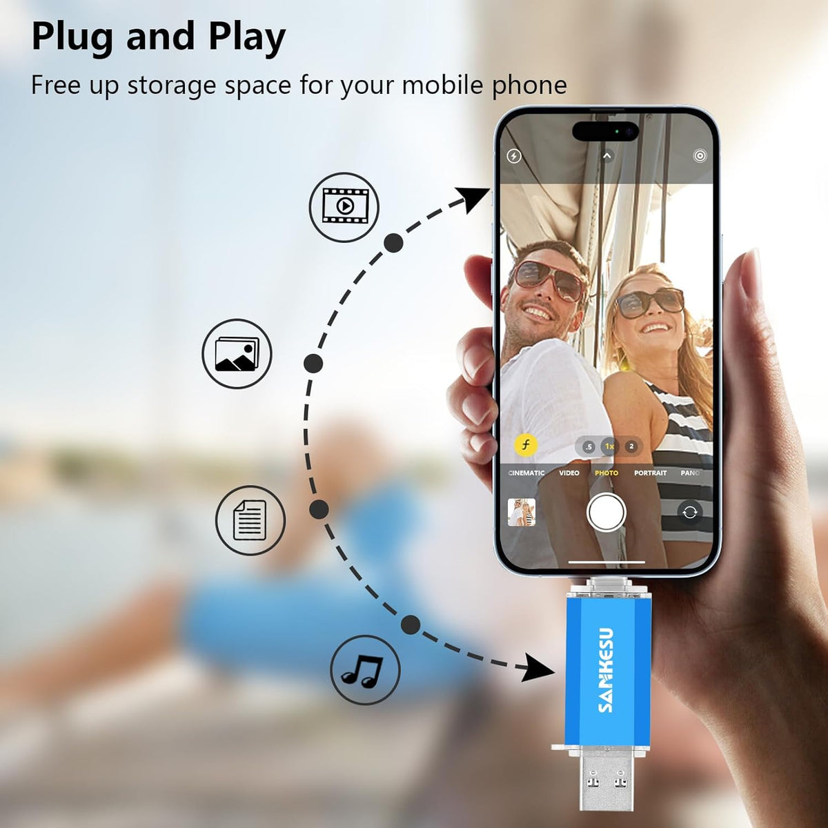 64GB 3.0 USB C Flash Drive, USB-A & Type-C OTG Thumb Stick, Dual Memory Sticks Compatible with PC/Laptop/Type C Cell Phone and Tablet (Silver/Blue)