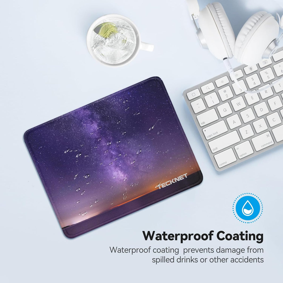 TECKNET Mouse Pad with Anti-fray Stitching, Waterproof Surface & Non-Slip Rubber Base with Stitched Edges Gaming Mouse Mat for Laptop，Compatible with Laser and Optical Mice- Dark Purple Galaxy