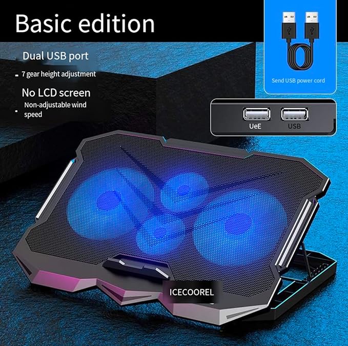 Cooling pad for Hp Pavilion Sleekbook 14-b154la Gaming laptops Laptop Cooler with 4 Fans LCD Display Screen 4 Height 2 USB-A Port Laptop Stand