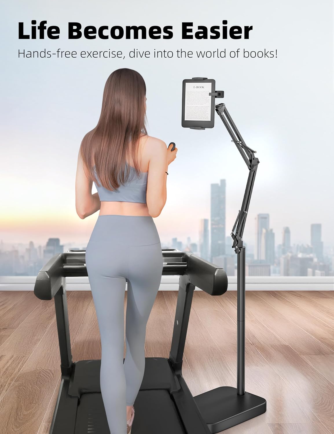 Kindle Floor Stand with Remote Page Turner, Tablet Stand with 11lb Stable Base, Adjustable Height Tablet Holder Mount, Compatible Kindles Tablets iPhones 4.7-12.9 inch