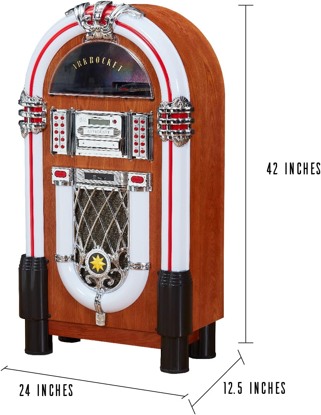 Arkrocket Taurus II Mid-Size Jukebox Entertainment Center Bluetooth Vinyl Record Player Turntable CD Player Radio SD USB Player (Maple)…