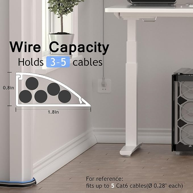 ZhiYo 68in Corner Cable Hider, Floor Cord Cover for 3-5 Cords, White