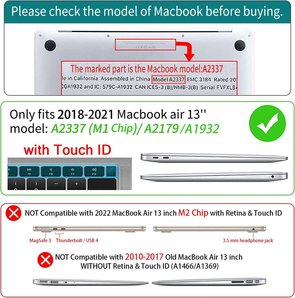 Teryeefi Compatible with 2020 MacBook Air 13 inch Case 2021 2019 Model M1 A2337 A2179 A1932, Clear Hard Shell Case & Keyboard Cover & Screen Protector for Mac Air 13 with Touch ID, Tropical Leaves