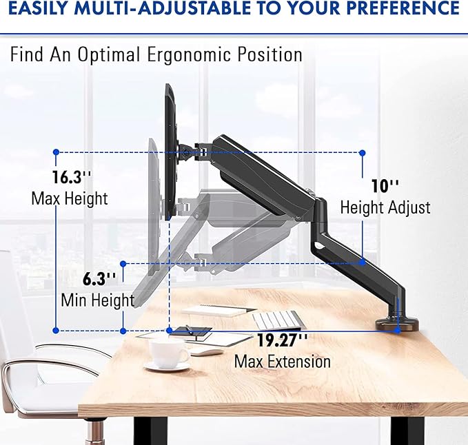 Spring LCD Monitor Arm with USB and Multimedia Ports for: Samsung 32 inch UJ59 4k Monitor (LU32J590UQNXZA) - UHD 3840 x 2160p 60hz 4ms AMD FreeSync Gaming HDMI DP Black