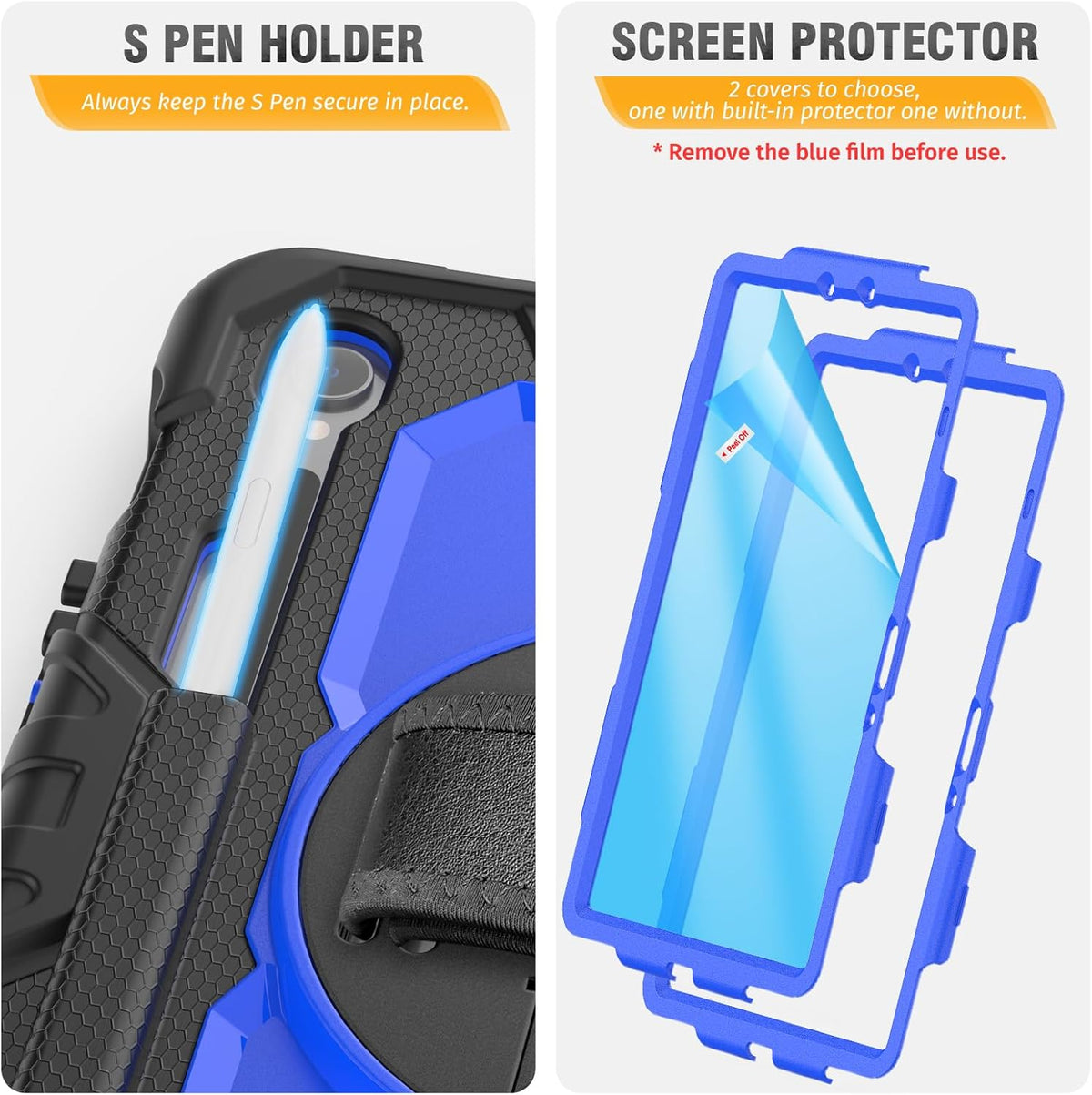 HXCASEAC Case for Galaxy Tab S10 FE / S9 FE 5G 10.9 inch, Shockproof Design with Screen Protector, 360° Hand Strap Stand, S Pen Holder, Heavy Duty Protective Samsung S9 FE / S10 FE Tablet Case, Blue