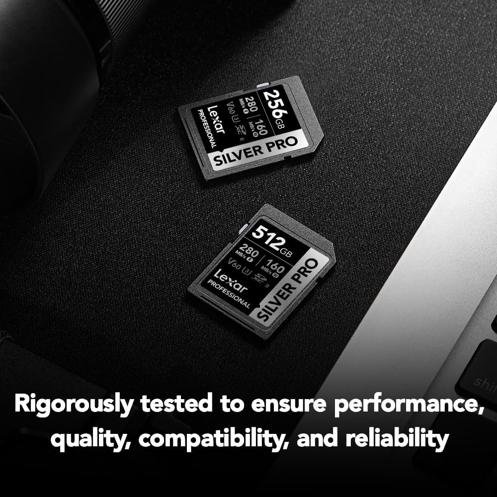 Lexar 256GB Professional SILVER PRO SD Card, UHS-II, C10, U3, V60, Full HD, 4K, Up To 280MB/s Read SDXC Memory Card, for Professional Photographer, Videographer, Enthusiast (LSDSIPR256G-BNNNU)