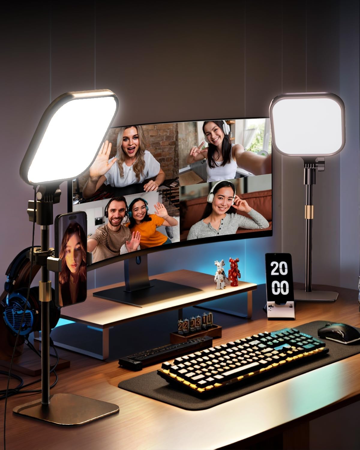UBeesize Zoom Lighting for Computer, Video Conference Lighting for Video Calls, Desk Light with Stand and Phone Holder for Webcam, Home Office, Podcast, Online Meetings, Live Streaming（2 Pack
