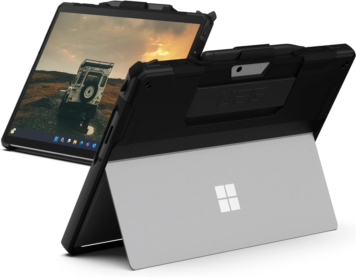 URBAN ARMOR GEAR UAG Designed for Microsoft Surface Pro 11/10/9 Case with Kickstand Hand Strap & Pen Holder Compatible with Type Cover Keyboard Rugged Protective Cover Heavy Duty, Scout Black