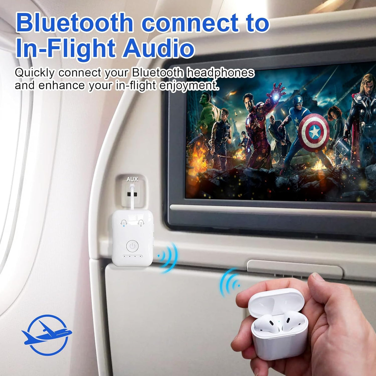 Premium Bluetooth 5.4 Transmitter, Airplane Wireless Adapter, Supports 2 AirPods/Headphones, Bluetooth Transmitter for TV, Airplane, Gym, with aptX Adaptive & Low Latency
