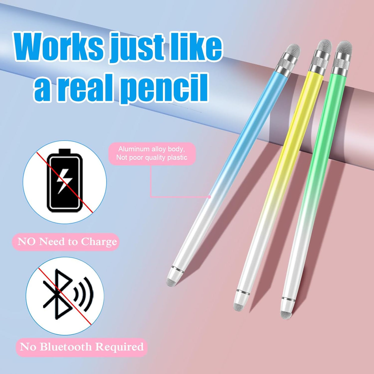 Bopomofo 3PCS Stylus Pen for Touchscreen,Stylus Pen for iPhone/iPad/Tablet Android/Microsoft/Surface, Compatible with All Touch Screens(Blue/Green/Yellow)