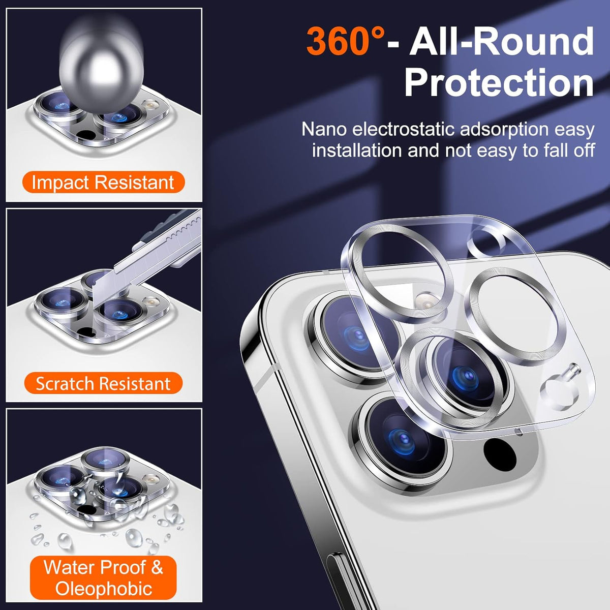 UniqueMe [ 3 Pack] Compatible with iPhone 12 Pro Max 6.7" Camera Lens Protector Tempered Glass,[Case Friendly][New version][Scratch-Resistant][Easy Installation] -Silver