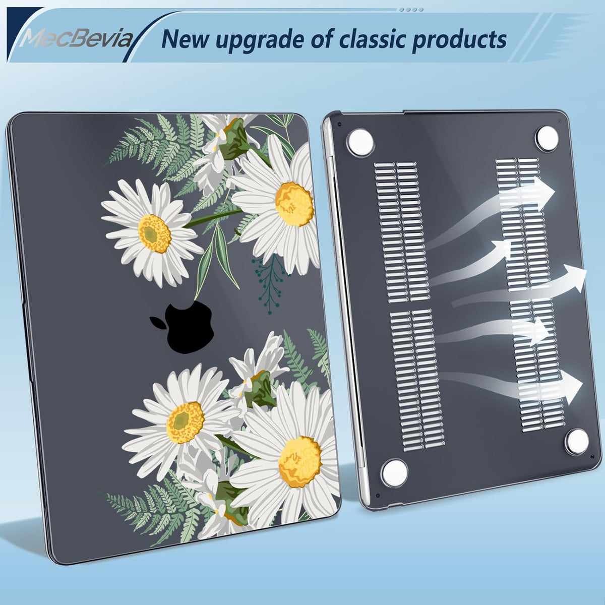 Compatible with MacBook Air 15 inch Case, M4 A3241/M3 A3114/M2 A2941 (Released 2025 to 2023), Hard Shell, Keyboard Cover, Screen Protector, Webcam Cover & Type-C Adapter, Daisies