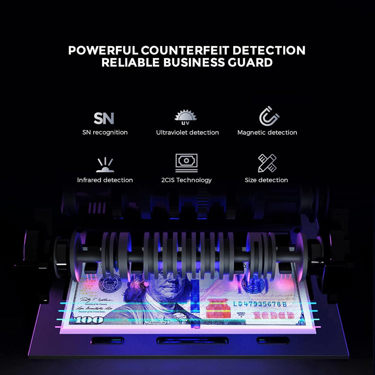 NUCOUN VC-7S Silver Bank Grade Money Counter Machine Mixed Denomination Value Counting Serial Number Multi Currency Enabled 2CIS/UV/IR/MG/MT Counterfeit Detection Cash Bill Value Counter