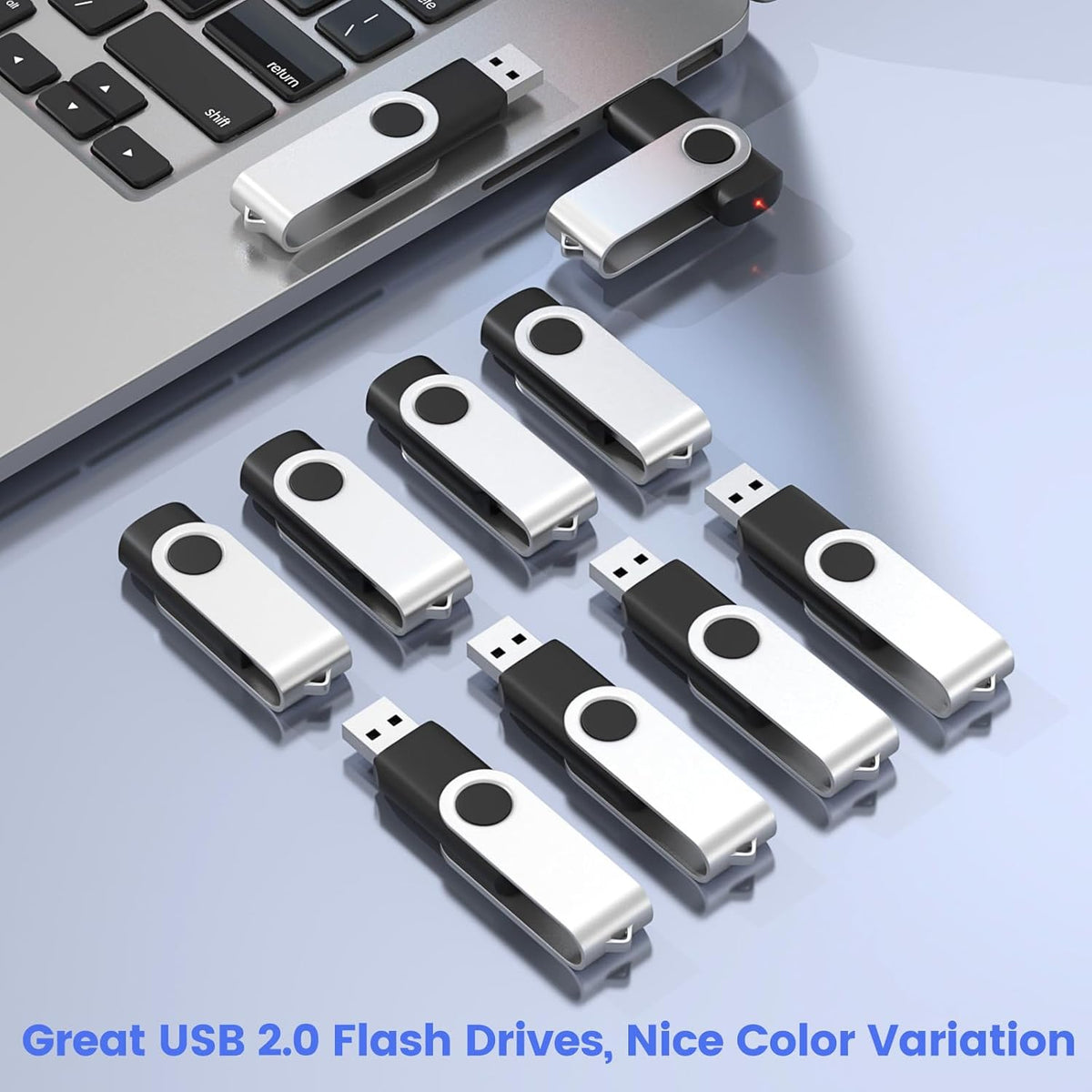 ABLAZE Flash Drives 2GB 20 Pack, USB 2.0 Thumb Drive Bulk with Lanyards Swivel Memory Stick U Disk 2GB Pendrive USB Pack (Black)