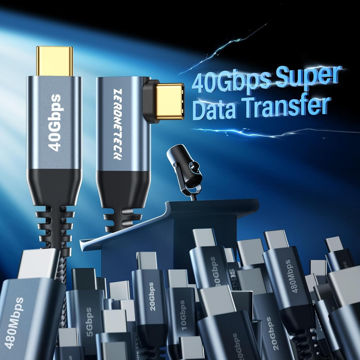 6 inch 4 [2-Pack 0.5FT], 40Gbps 4 240W 8K@60Hz 90 17,MacBook ZeroneTeck USB C for Thunderbolt Cable High Speed Data