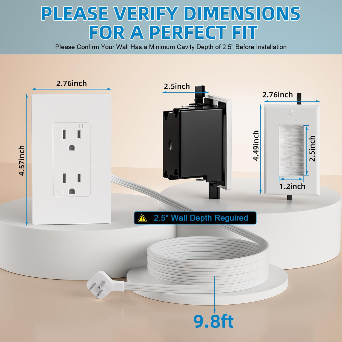 in Wall Cable Management Kit,Recessed Outlet Box for Wall Mount TV, Outlet Relocation Kit for Relocating Unreachable Electrical Outlets,2 AC