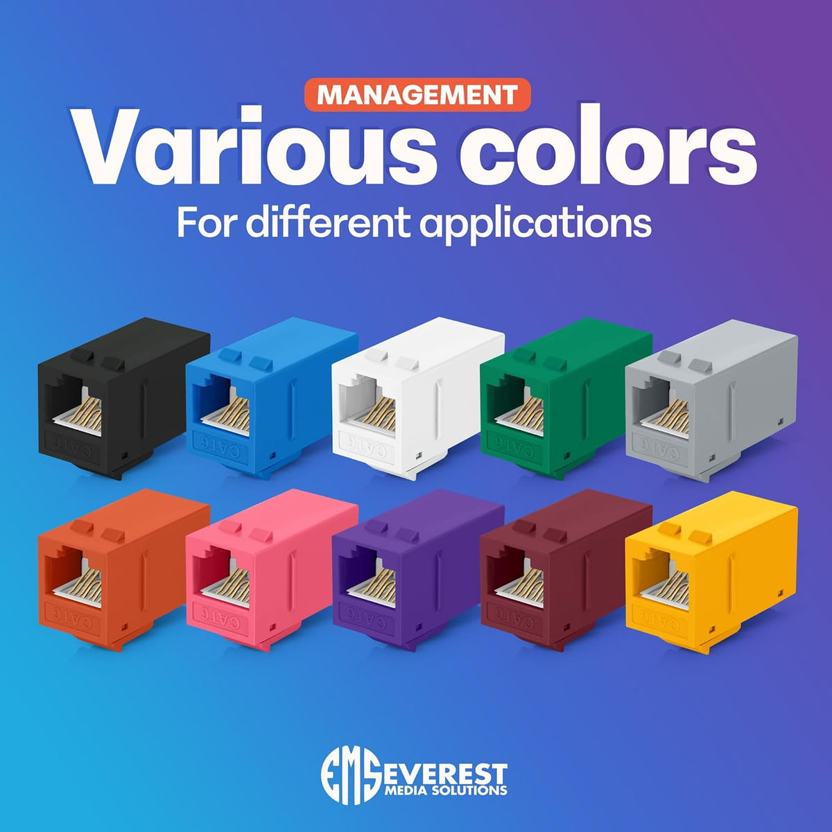 Everest RJ45 CAT6 Keystone Coupler in Orange (48-Pack) - RJ45 Coupler - Cat6 Keystone Jacks
