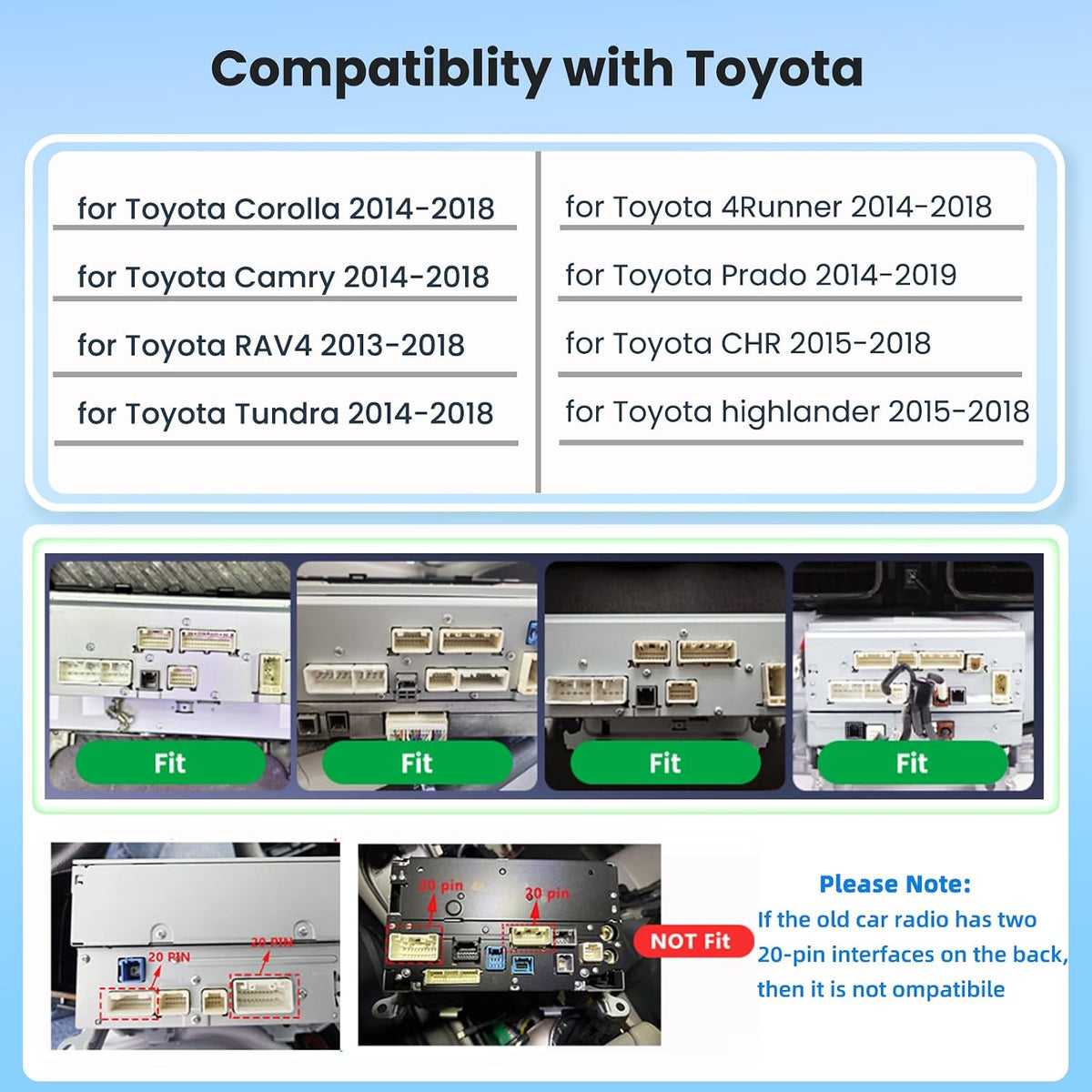 16 RAV4 4Runner (T1) for J-B-L Radio Wiring Harness Pin Cable Compatible with Toyota Corolla Camry Tundra Prado CHR