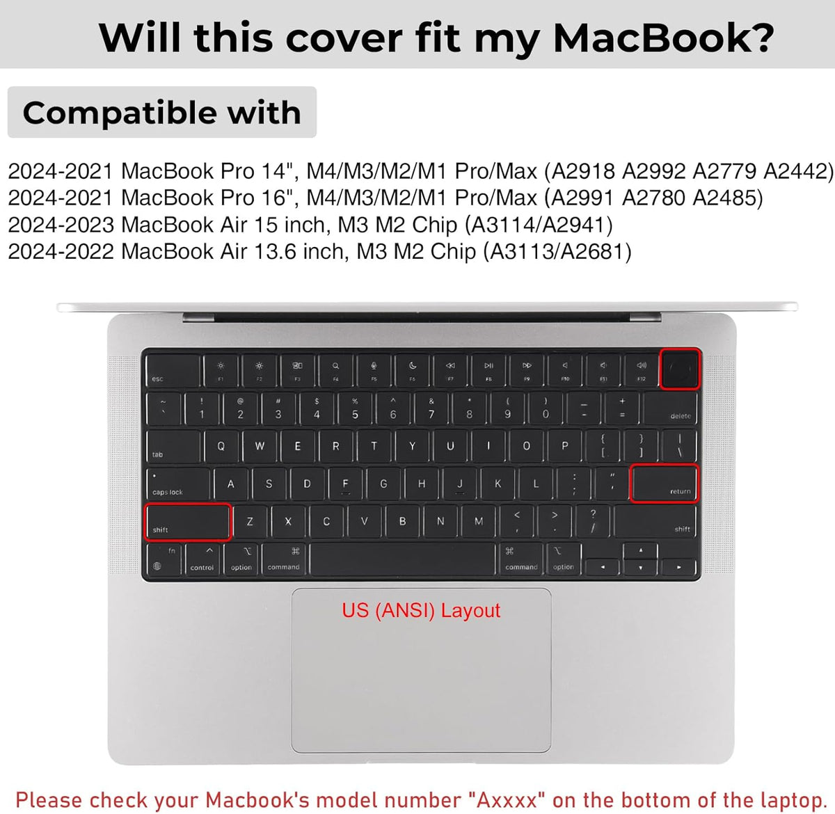 EooCoo Premium Keyboard Cover Skin Ultra Thin Protector Compatible with 2025-2021 MacBook Air 15" 13.6" M4 M3 M2 Chip, MacBook Pro 14" 16" M4 M3 M2 M1 Pro Max Chip, Tinted