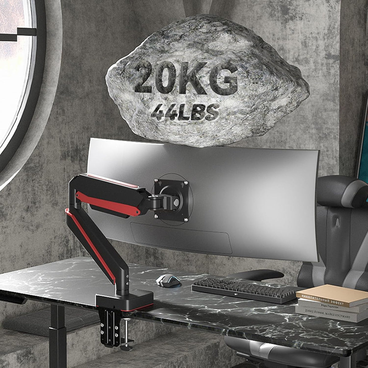 Premium Aluminum Heavy Duty Monitor Arm, for Ultrawide 14 to 49 inches and 44 lbs Single Desk Mount Stand, Pneumatic Height Adjustable, Max VESA 100x100, Black A9B