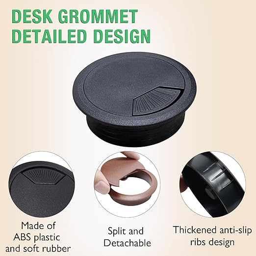 EASYEAH 2 Pcs Desk Grommet 2-3/8" / 60 mm, Desk Cord Hole Cover, Cable Grommet ABS Plastic, Desk Hole Grommet for Home & Office Pc, Detachable Adjustable Cable Cord Organizer-White