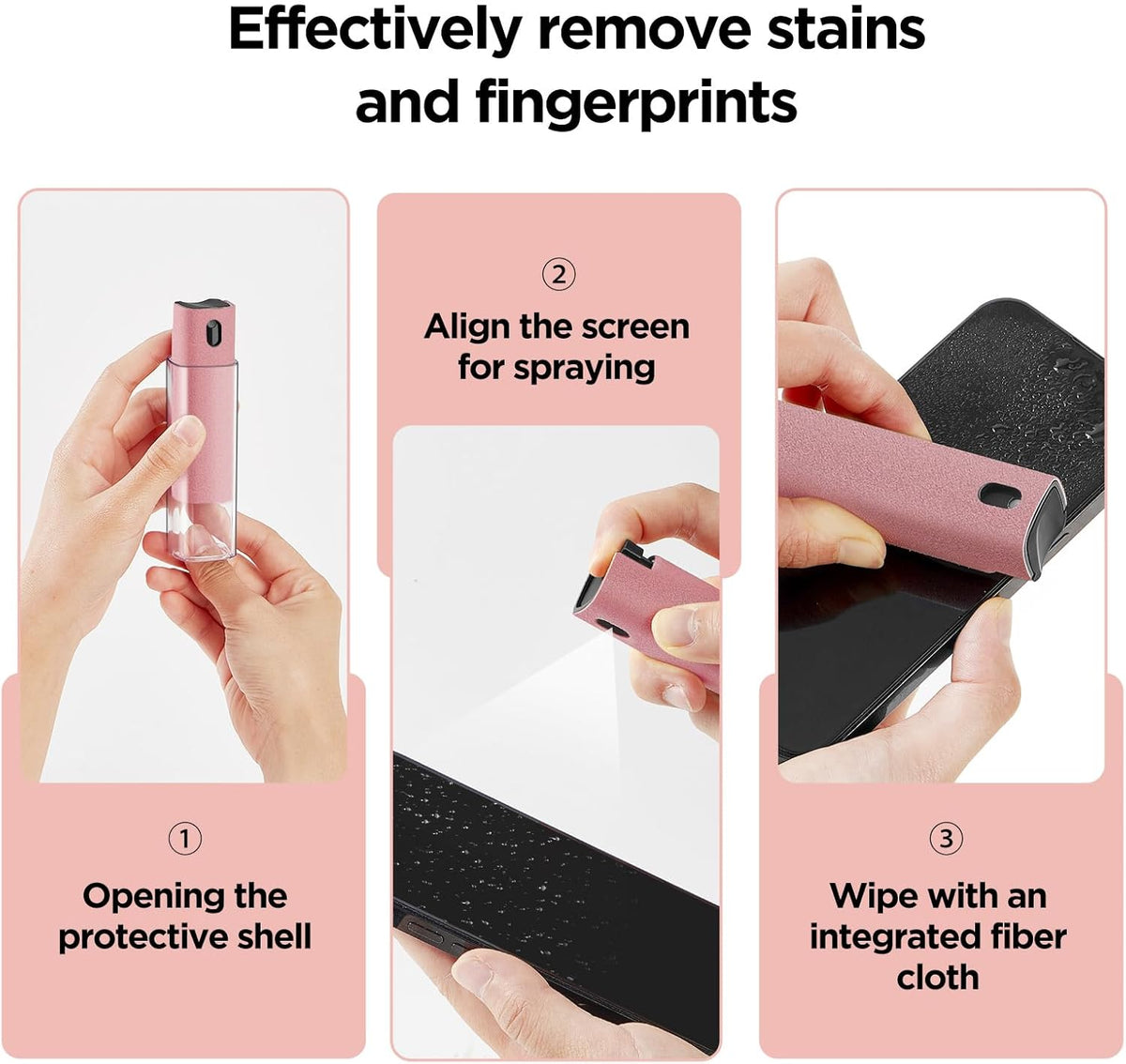 YTT Screen Cleaner, All-in-One Spray & Wipe Cleaner, with Transparent Protective Shell for All Phones, Laptop and Tablet Screens (Pink)