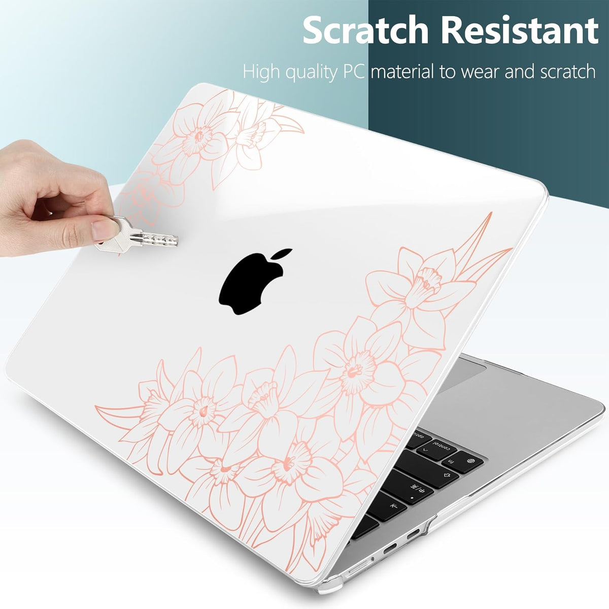 TWOLSKOO Compatible with M4 MacBook Air 13.6 inch Case 2025-2022 Release M4 A3240 M3 A3113 M2 A2681, Plastic Hard Shell & Keyboard Cover & Type C Adapter & Screen Protector, Pink Floral Frame