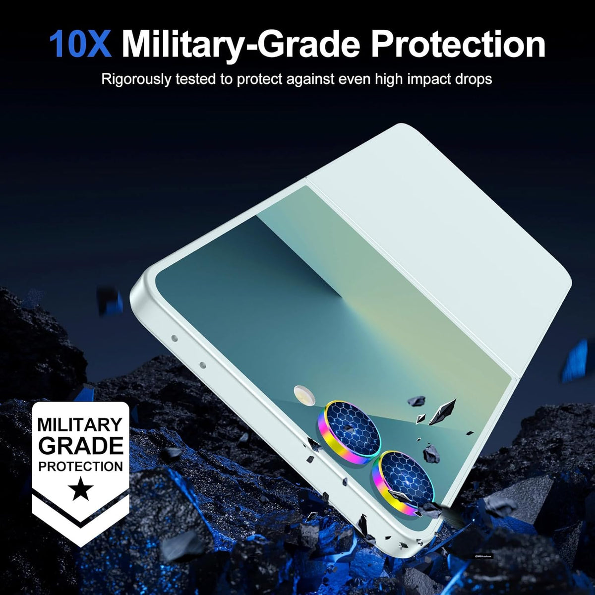 for Samsung Galaxy Z Flip 7 Camera Lens Protector, Individual Metal Ring Tempered Glass Lens Cover, [Strong Adsorption] Scratch Resistant Ultra-Thin HD Clear Lens Cover, 1 Set-Colorful Ring