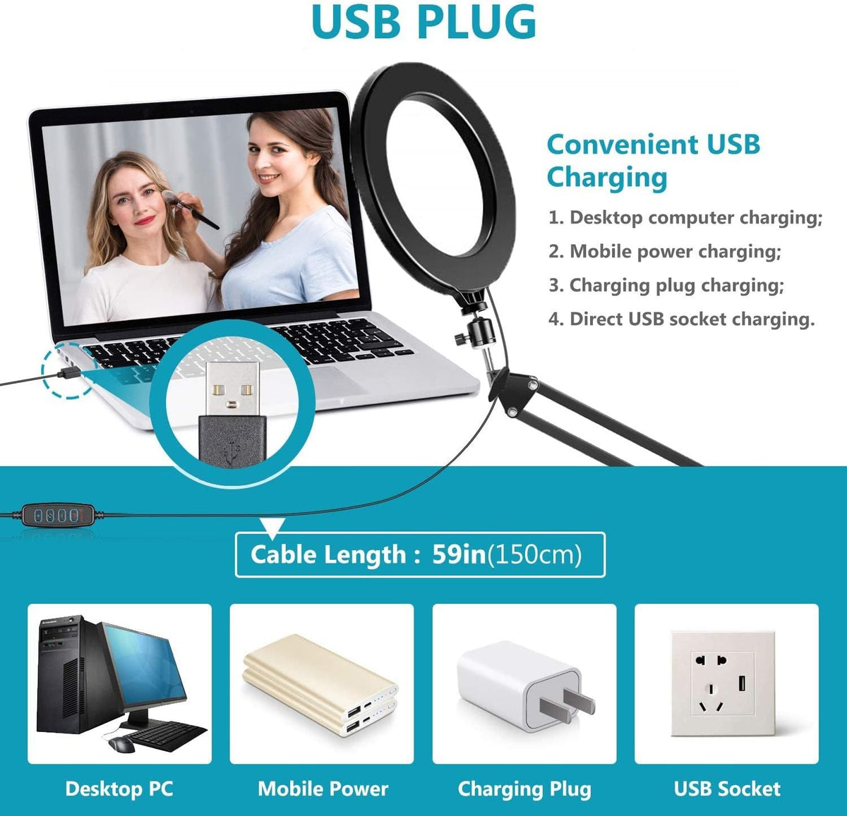 AceTaken 10'' C920s C930 C922x C925e C615 Webcam Ring Light Wall Mount, Streaming Light with Folding Arm Wall Holder