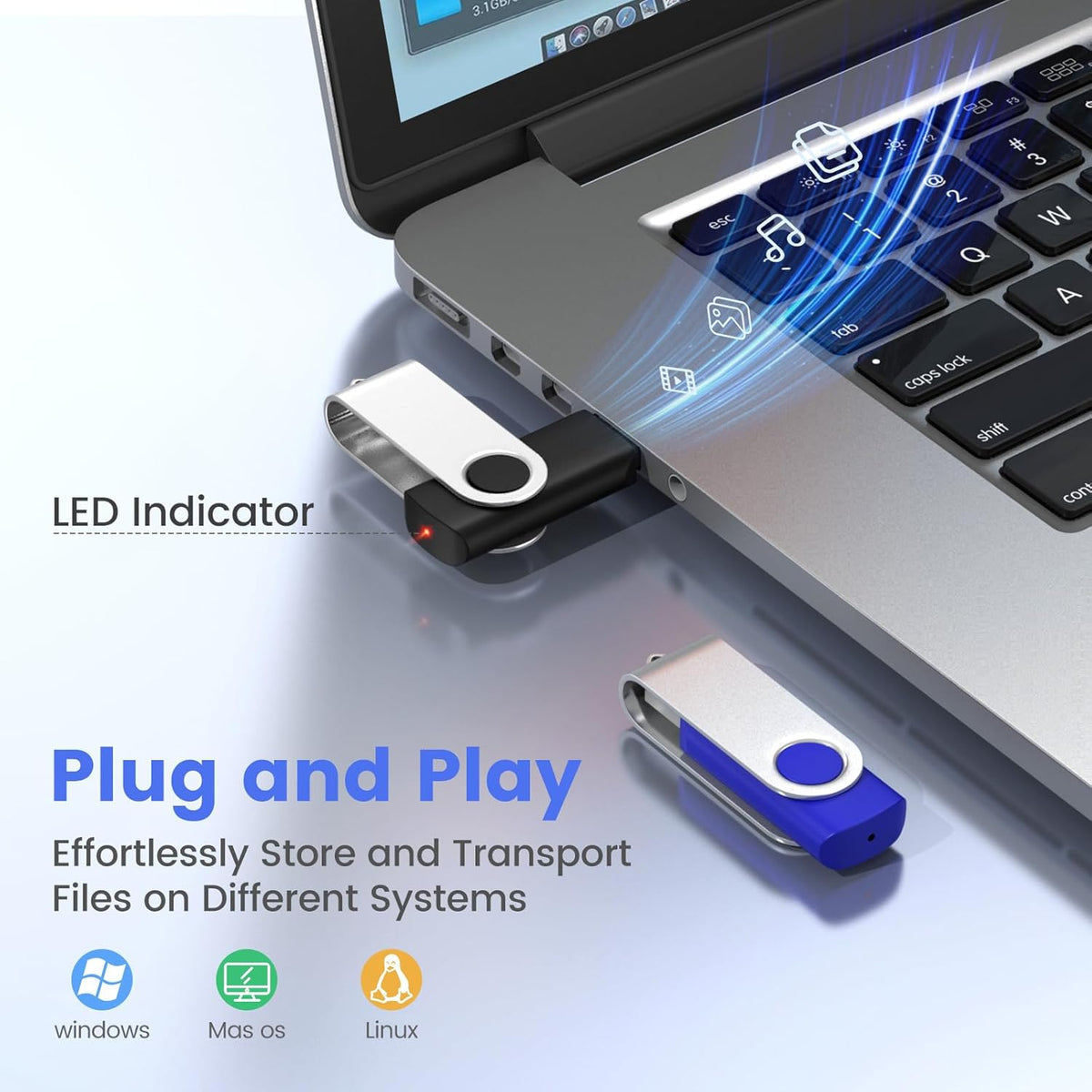 ABLAZE Flash Drives 512MB 20 Pack, USB 2.0 Thumb Drive Bulk with Lanyards Swivel Memory Stick U Disk 512MB Pendrive USB Pack (Mixcolors)