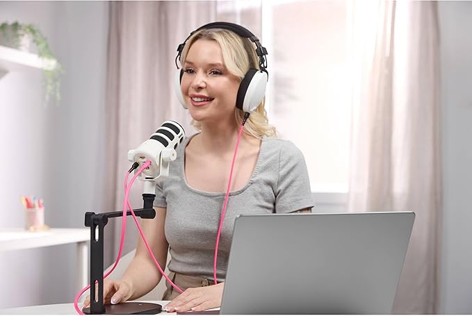 Rode PodMic USB White Dynamic Broadcast Microphone with Rode SC27 Black USB-C to USB-C Cable and StreamEye Adjustable Boom Arm