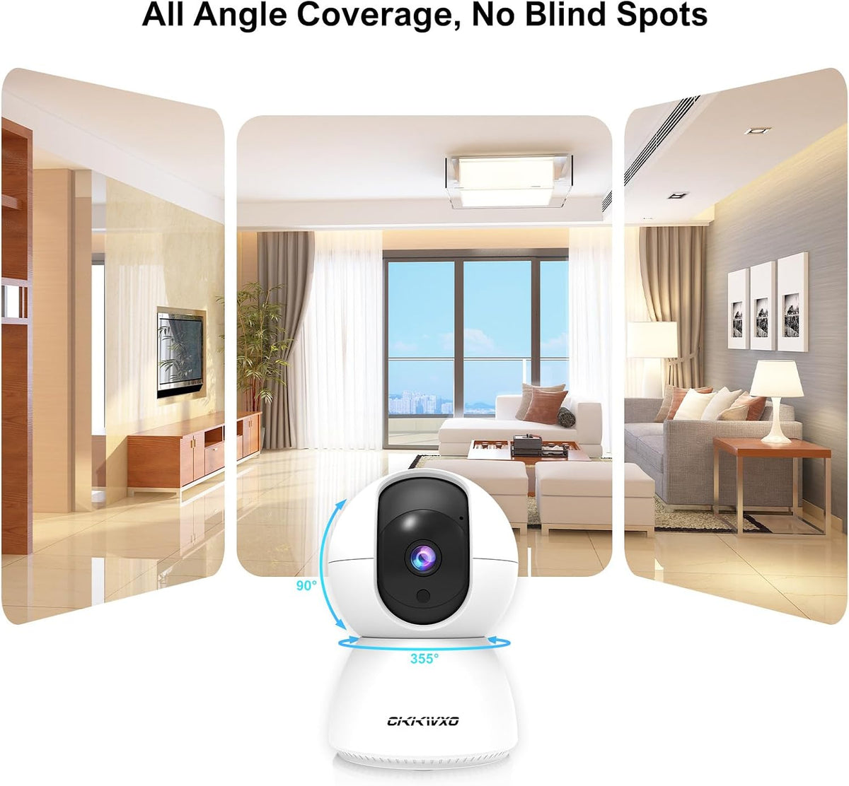 CiKiKWXO 2.4&5GHz Camera,2K/3MP 355 2-Way WiFi Indoor Security Camera for Home Security, Pan/Tilt Pet Cam, IR Night