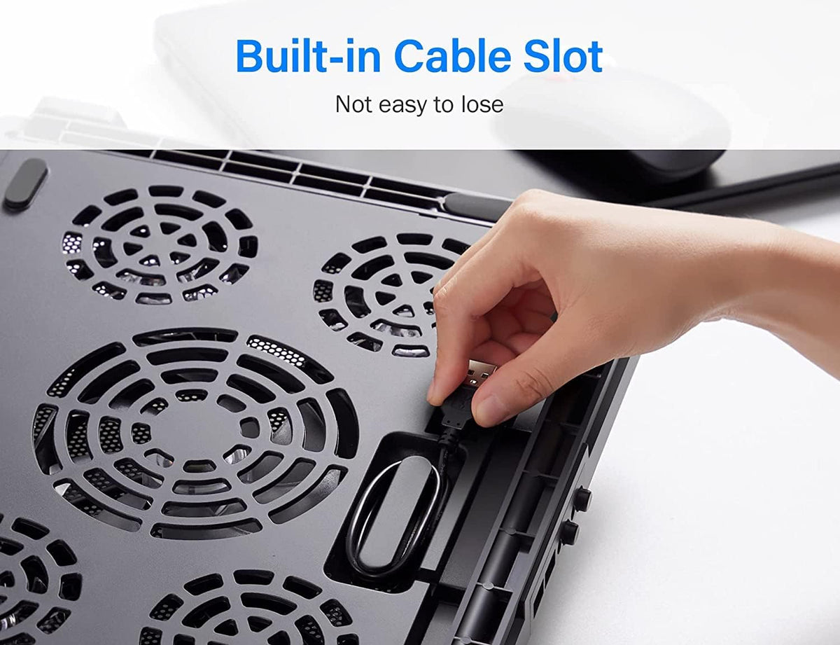 Laptop Cooling Pad 17inch 15.6 14 13 12inch Gaming Cooler Pad Chill Mat 5 Quiet Fans LED Lights and 2 USB 2.0 Ports Adjustable Mounts Laptop Stand Height Angle