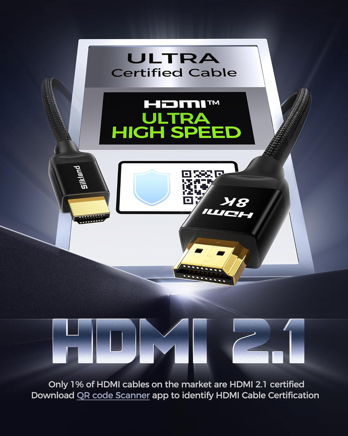 Silkland 10K 8K HDMI 2.1 Cable Certified 6.6FT [4K@120Hz 144Hz, 8K@60Hz, 2K@240Hz] Ultra High Speed HDMI® Cable 48Gbps (Upgrade Braided),HDR, eARC, HDCP 2.3, Compatible for/PS5/PS4/Roku TV