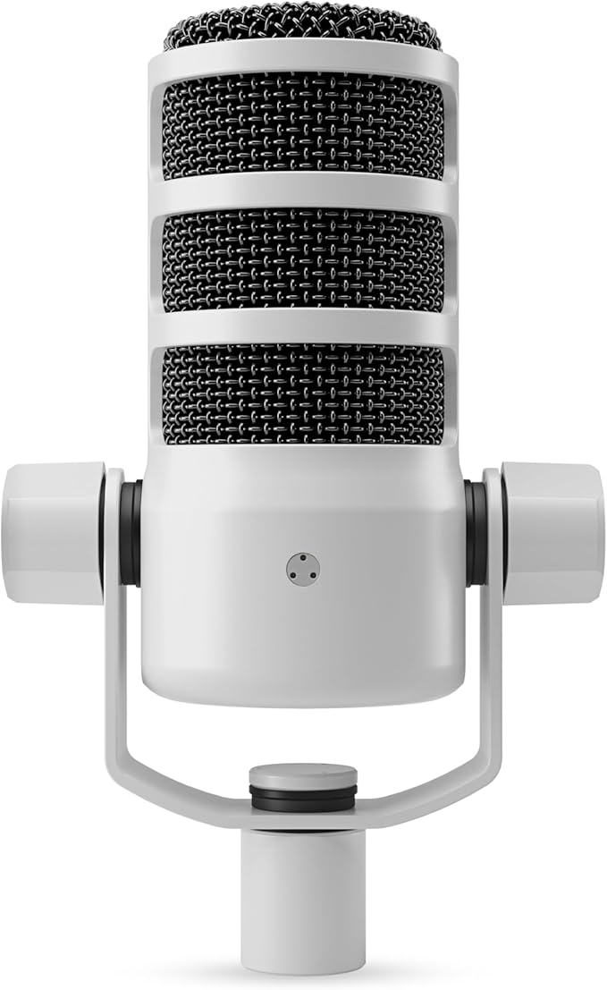 Rode PodMic White (Pair) Cardioid Dynamic Broadcast Microphones with 2X PSA1+ Broadcast Microphone Boom Arms and 2X XLR Cables
