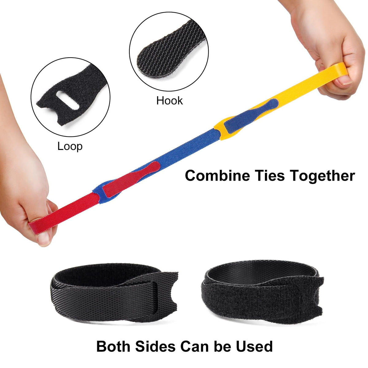 OneLeaf 180PCS Valuable Wire Organizer 4Inch Reusable Cable Ties with Hook and Loop, Colorful Fastening Cord Ties Wire Management for Home, Office, Data Centers, and Electronics, 5 colors