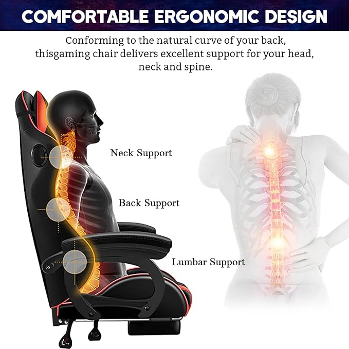 RGB Computer Chair with Footrest Massage Gaming Chair with Speakers Music Video Game Chair with Lumbar Pillow Support and Headrest High Back Gamer Chair Office Chair for Office or GamingWhite