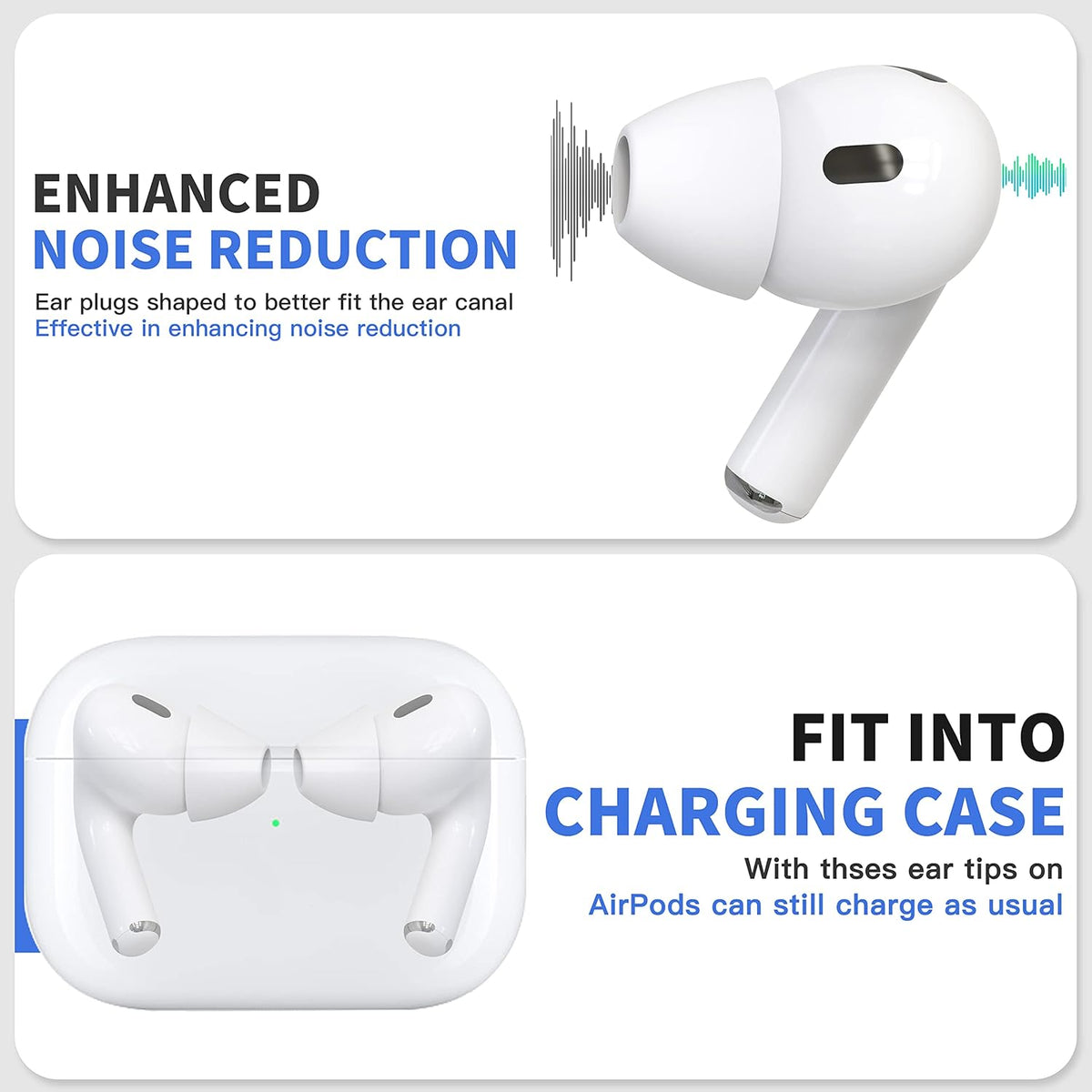 4 Pairs Ear Tips for AirPods Pro 1 & 2 [Relief Pain] [Fit in Case] Noise Cancellation Add Grip Sport Earbuds [US Patent Registered] (Large)