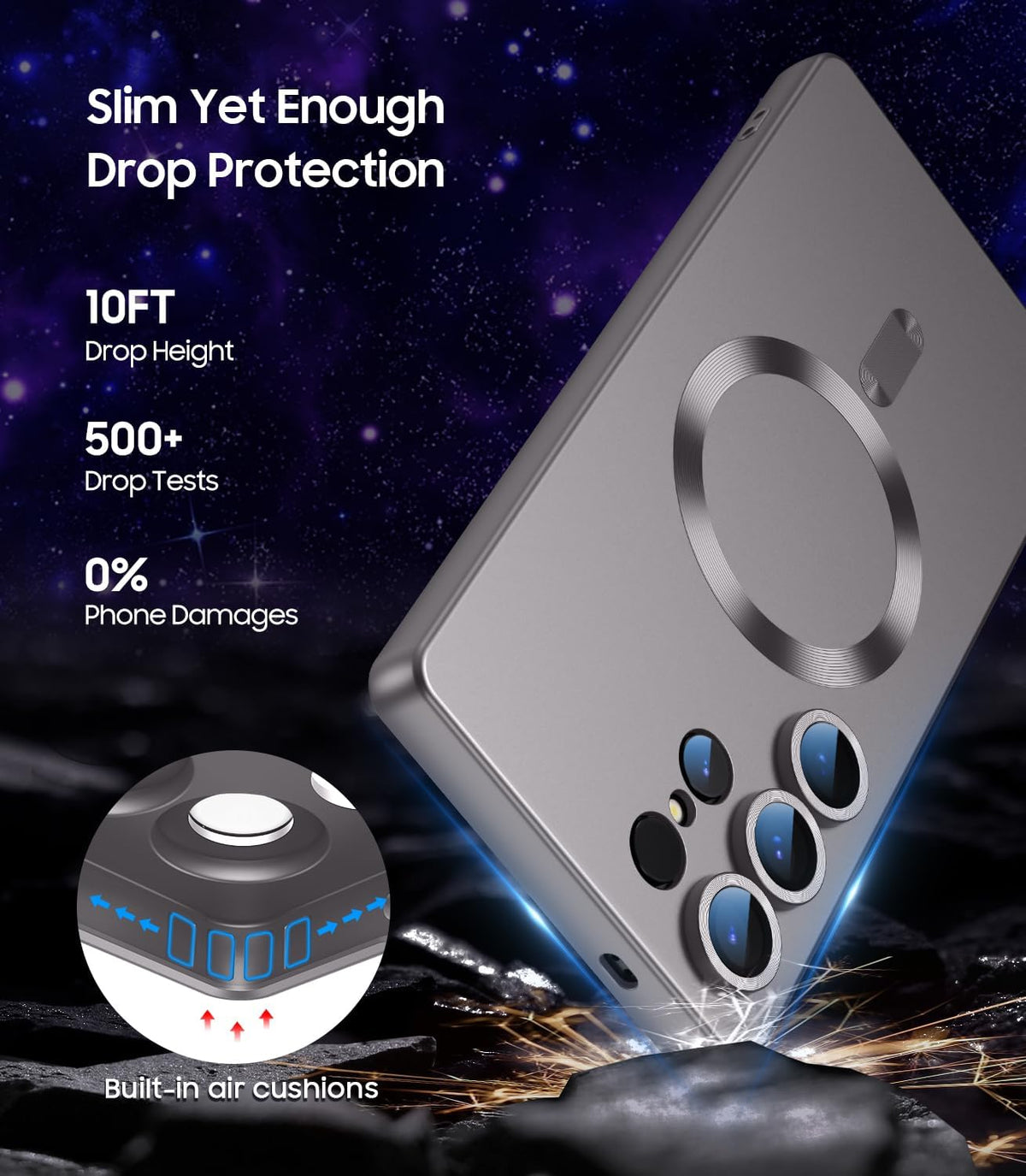 Magnetic for Samsung Galaxy S25 Ultra Case [Compatible with MagSafe][Built-in Camera Lens Protector] Slim Soft Silicone Bumper Shockproof Metallic Luster Phone Shell (Gray)