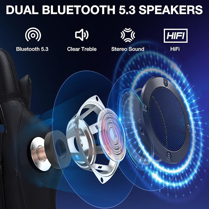 Gaming Chair Massage with Bluetooth Speakers and Lights Ergonomic Computer Game Chair with Footrest LED RGB Lights High Back Music Video Game Chair with Lumbar Support Green and Black