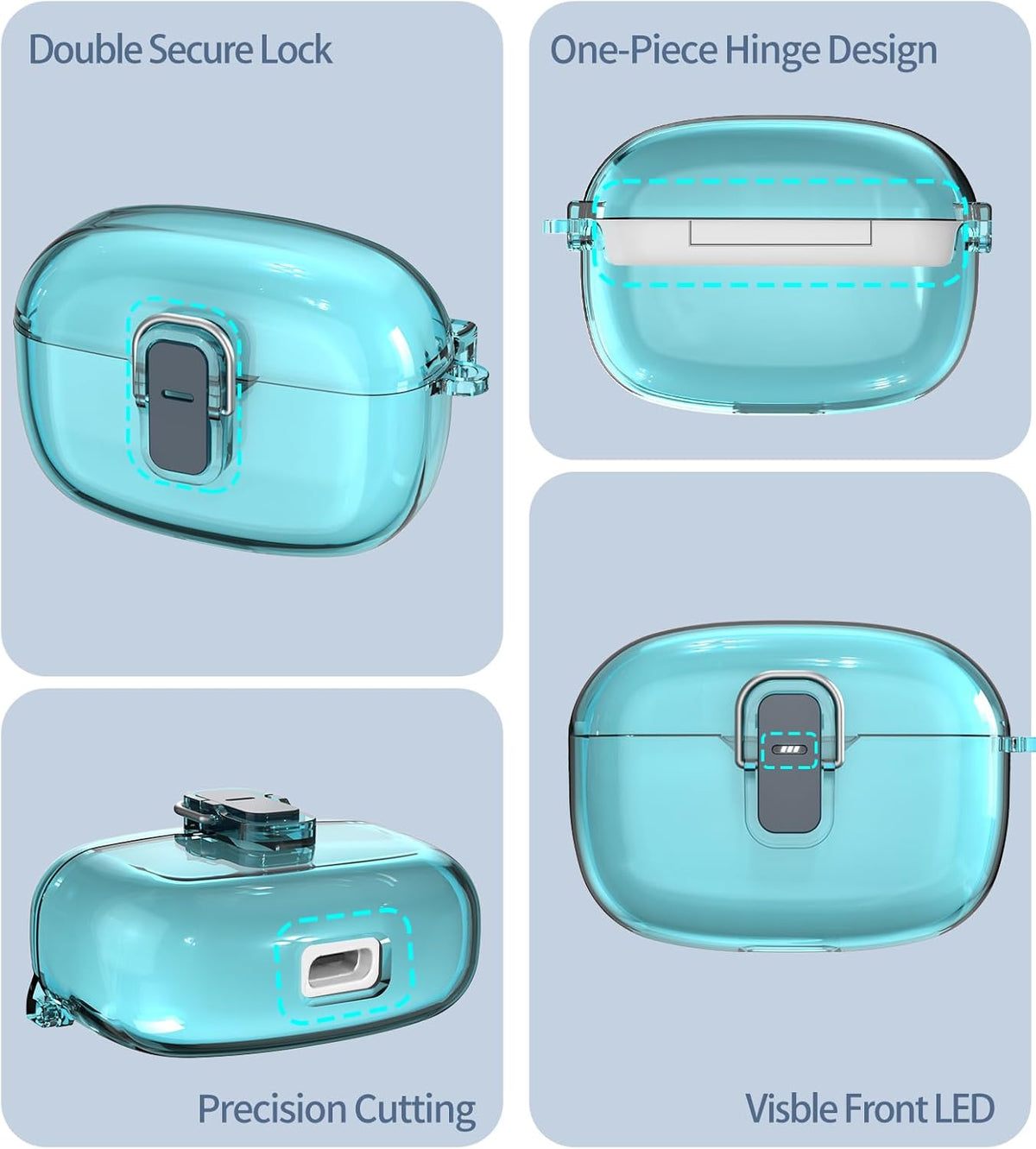 [Upgrade Secure Lock] Case Cover for JBL Vibe 200TWS/JBL Vibe Beam with Cleaner Kit, PC Hard Shell, Clear Blue