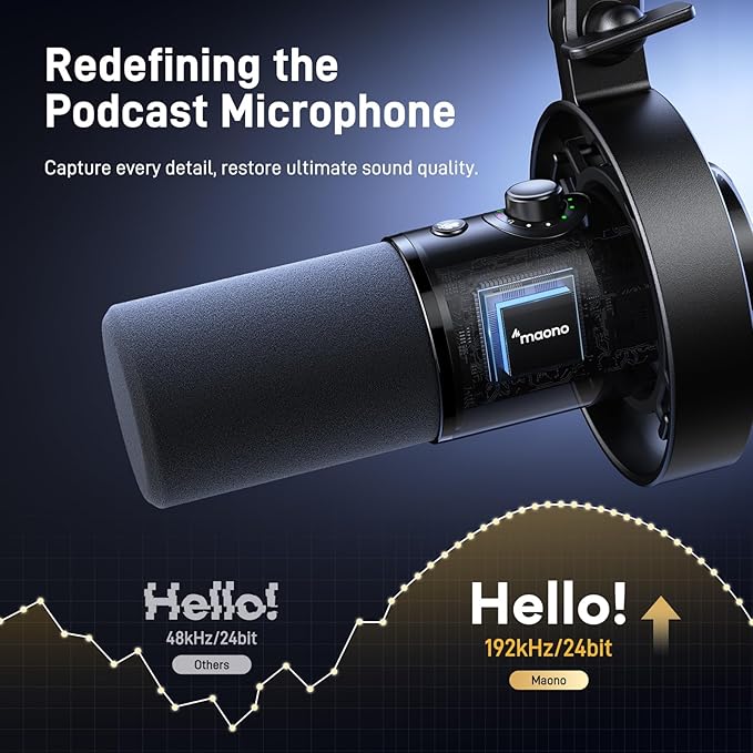 MAONO USB XLR Dynamic Microphone for Podcast: PC Computer Gaming Mic with 192kHz/24bit for Studio Recording Streaming Content Creation (PD300XT+BA37)