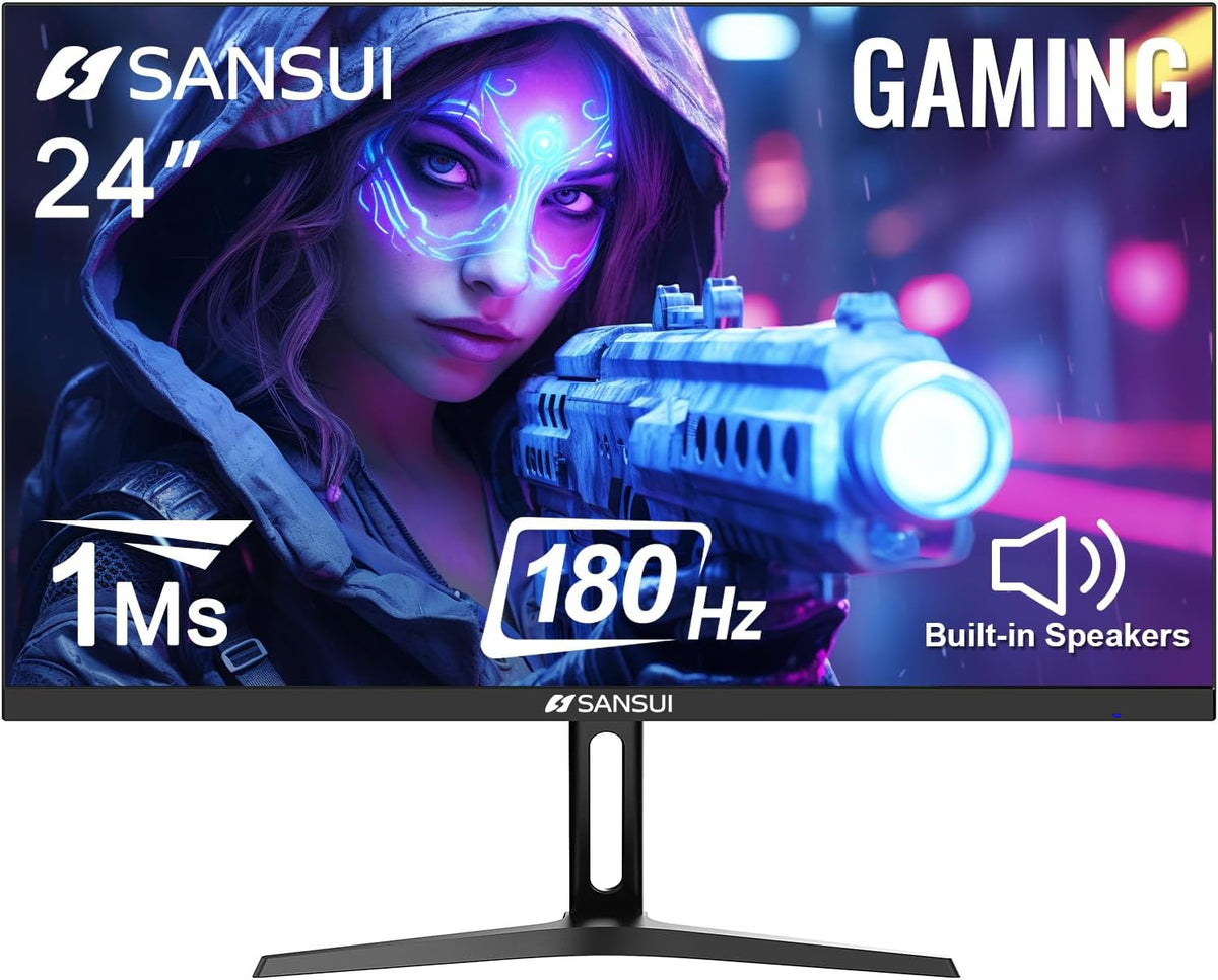 SANSUI 24 Inch Gaming Monitor 180Hz, Computer Monitor with Speakers 1*DP 2*HDMI Ports, FHD 1080P 110% sRGB VESA Support Eye Cares (One HDMI Cable Included ES-G24F4S)