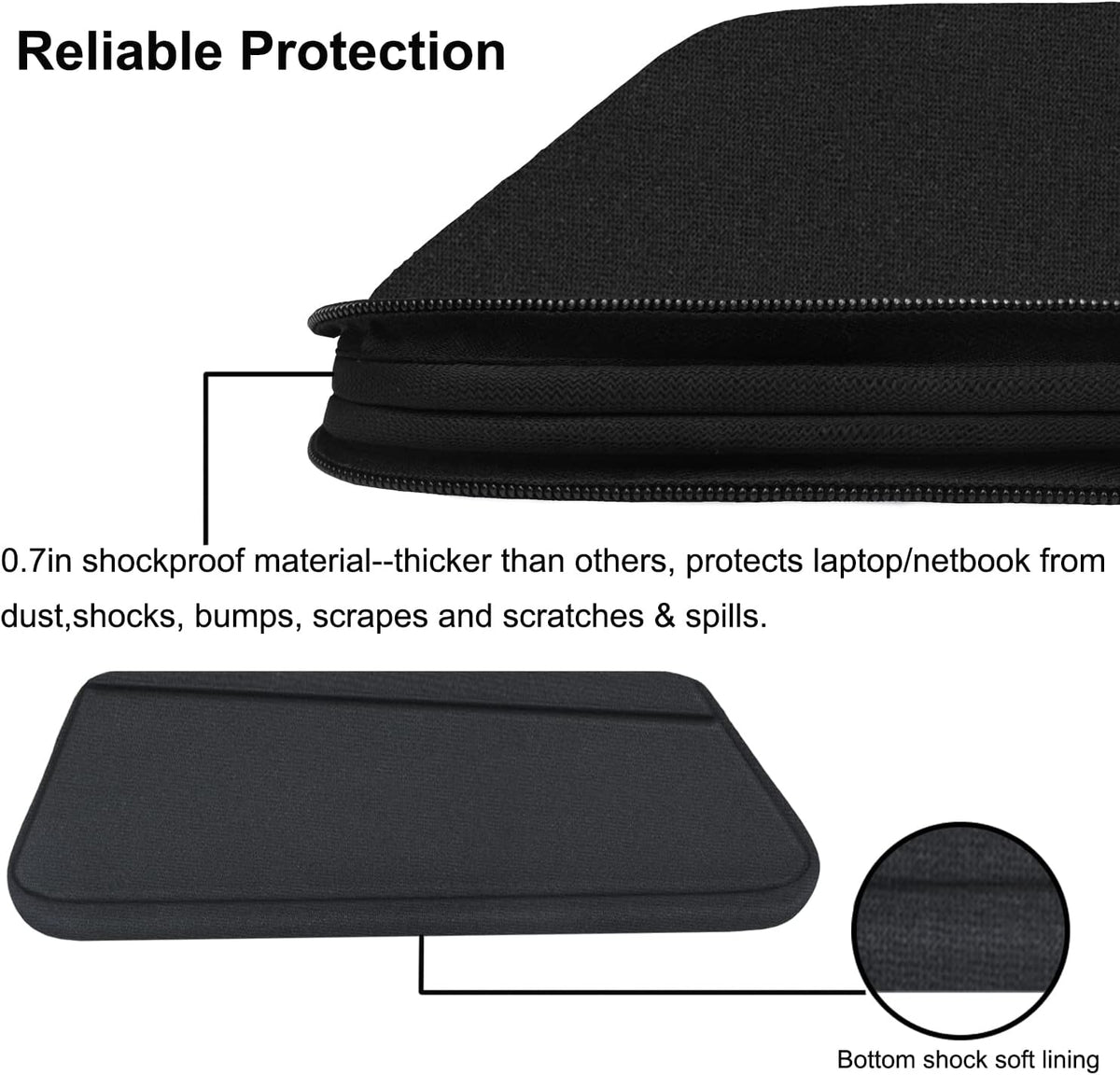 Laptop Sleeve Case 13.3 Inch, Durable 14 Inch Laptop Case Computer Carrying Bag Protective Cover Compatible with 13 14 inch MacBook Pro, MacBook Air, Dell, HP, Lenovo, Notebook, Computer, Black