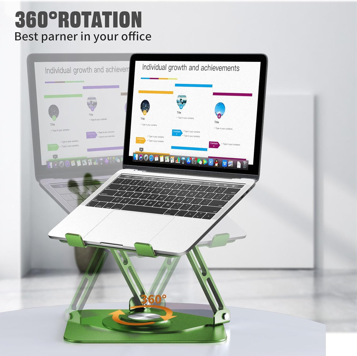 Laptop Stand for Desk, Adjustable Computer Stand with 360° Rotating Base, Ergonomic Laptop Riser for Collaborative Work, Foldable & Portable Laptop Stand, fits for All 10-16" Laptops